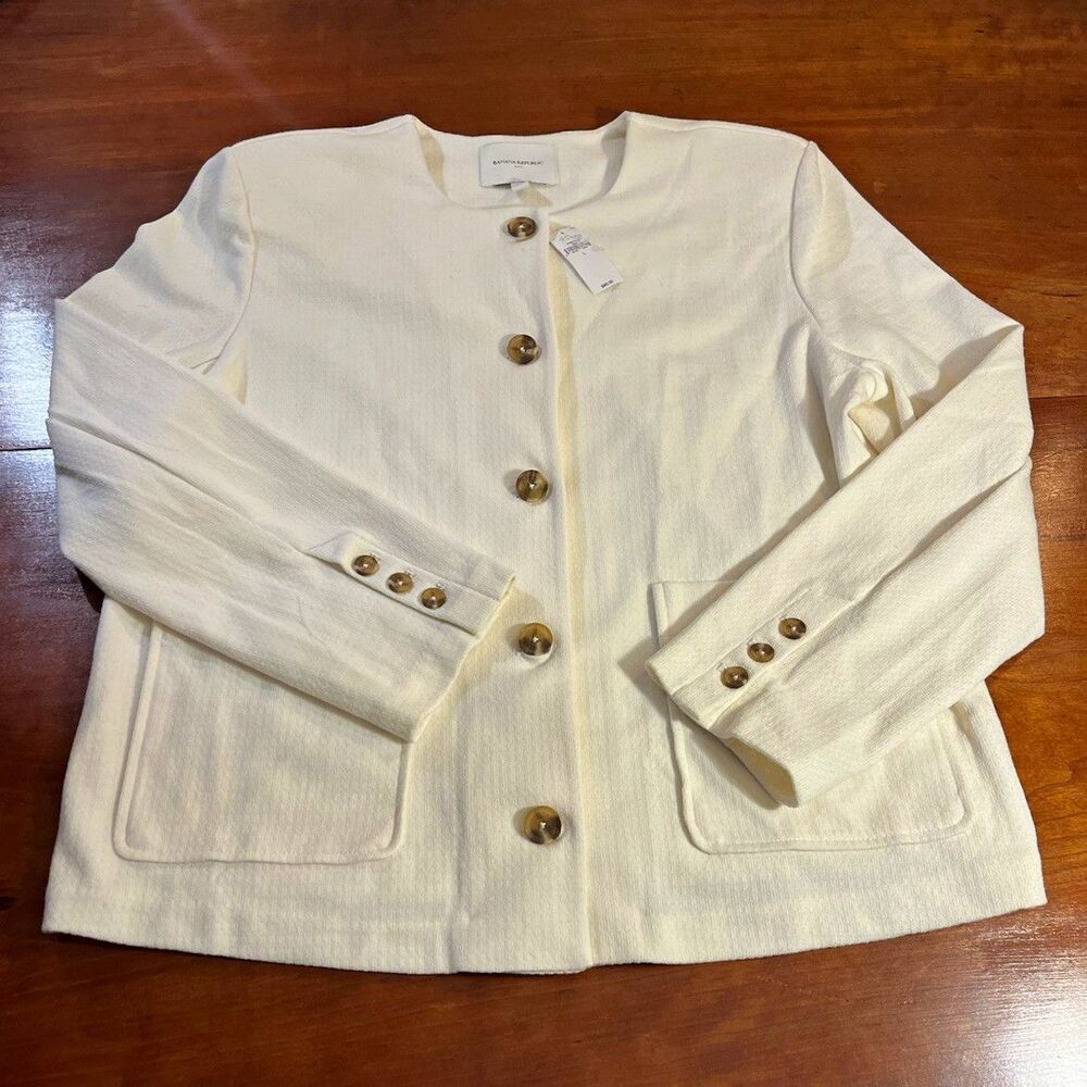 NWT Banana Republic Ivory Solid Button Front Sweater Jacket w/ Pockets Women’s L